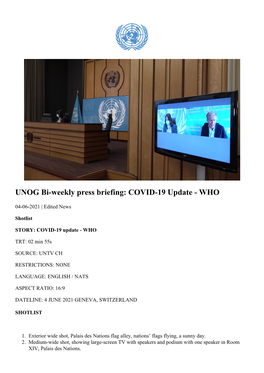UNOG Bi-Weekly Press Briefing: COVID-19 Update - WHO