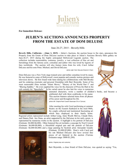 Julien's Auctions Announces Property from the Estate