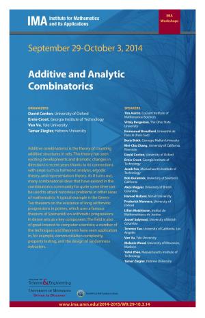 Additive and Analytic Combinatorics