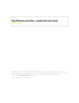 Meg Whitman and Ebay – Leadership Case Study Case Study