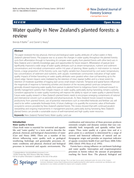 Water Quality in New Zealand's Planted Forests: a Review