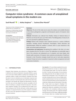 Computer Vision Syndrome—A Common Cause of Unexplained Visual Symptoms in the Modern Era