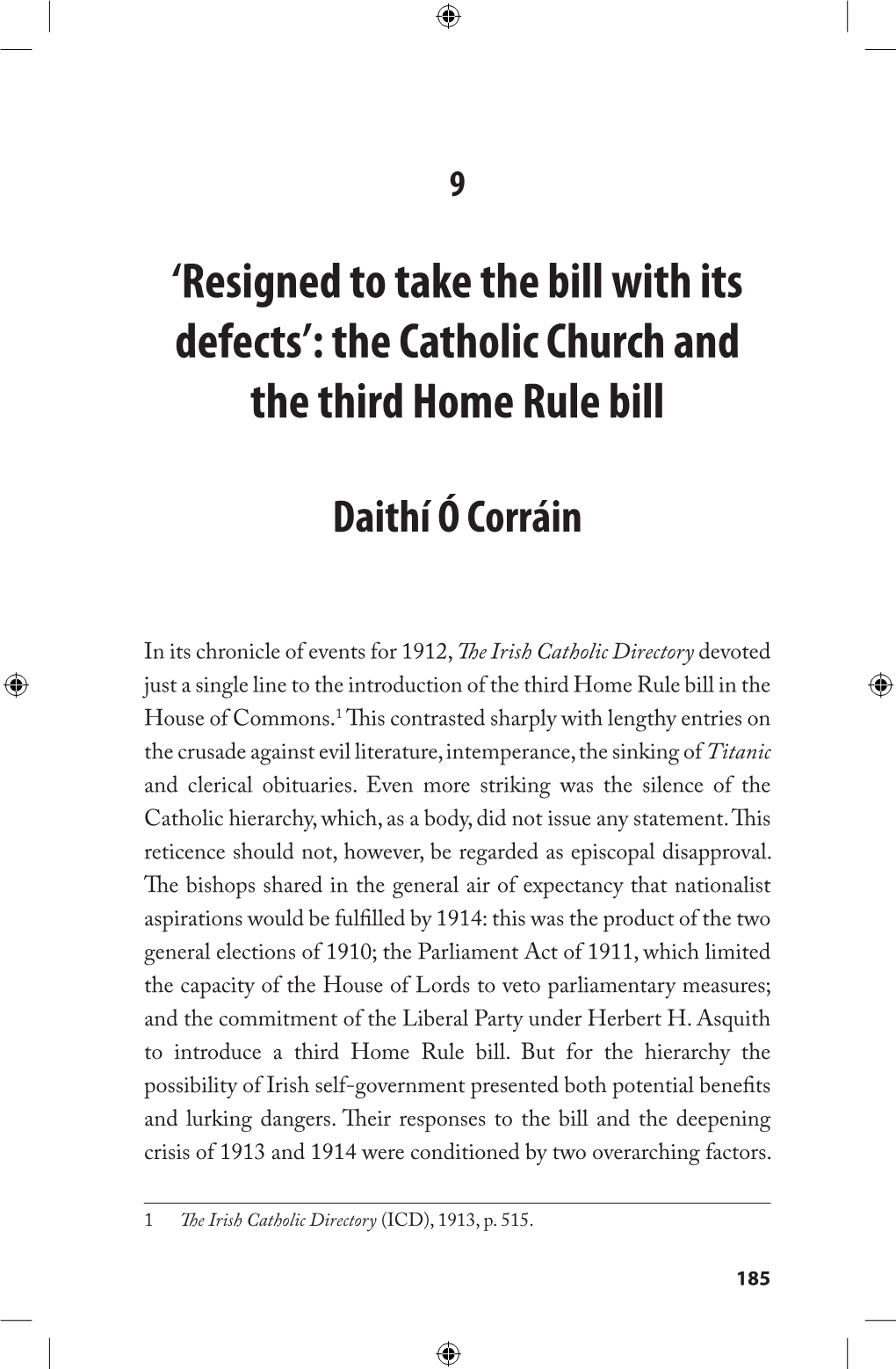The Catholic Church and the Third Home Rule Bill
