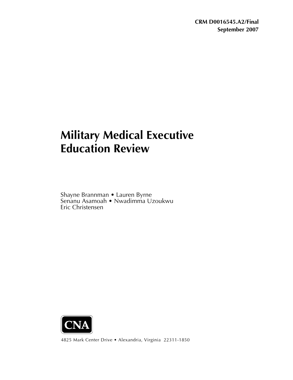Military Medical Executive Education Review