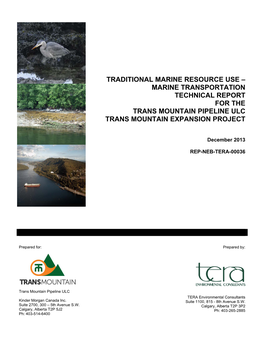 Traditional Marine Resource Use – Marine Transportation Technical Report for the Trans Mountain Pipeline Ulc Trans Mountain Expansion Project