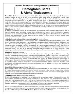 Hemoglobin Bart's and Alpha Thalassemia Fact Sheet