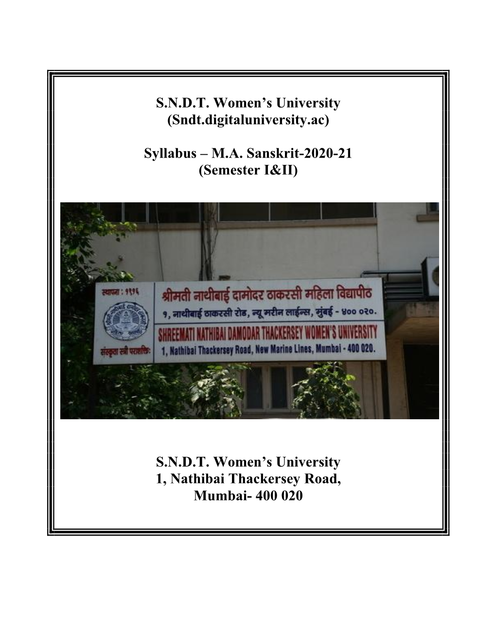 S.N.D.T. Women's University (Sndt.Digitaluniversity.Ac) Syllabus