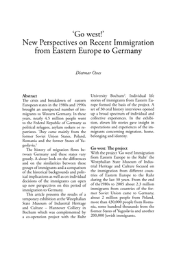 New Perspectives on Recent Immigration from Eastern Europe to Germany
