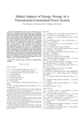 Market Impacts of Energy Storage in a Transmission-Constrained Power System Vilma Virasjoki, Paula Rocha, Afzal S