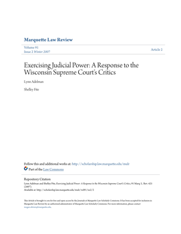 A Response to the Wisconsin Supreme Court's Critics Lynn Adelman