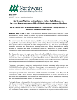 Northwest Multiple Listing Service Makes Rule Changes to Increase Transparency and Flexibility for Consumers and Brokers
