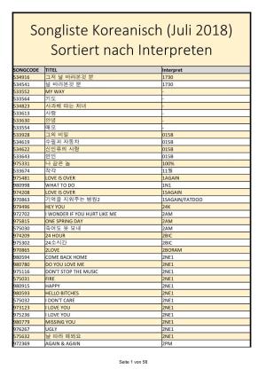 Songliste Koreanisch (Juli 2018) Sortiert Nach Interpreten