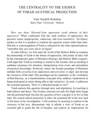 The Centrality to the Exodus of Torah As Ethical Projection