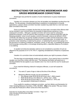 Instructions for Vacating Misdemeanor and Gross Misdemeanor Convictions