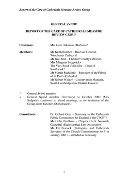 Report of the Care of Cathedrals Measure Review Group 1