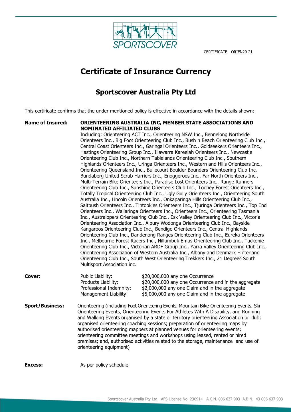 Certificate of Insurance Currency