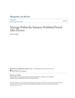 Marriage Within the Statutory Prohibited Period After Divorce Norris Nordahl