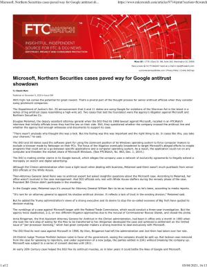 Microsoft, Northern Securities Cases Paved Way for Google Antitrust Sh