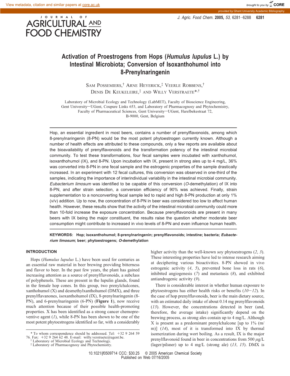 By Intestinal Microbiota; Conversion of Isoxanthohumol Into 8-Prenylnaringenin
