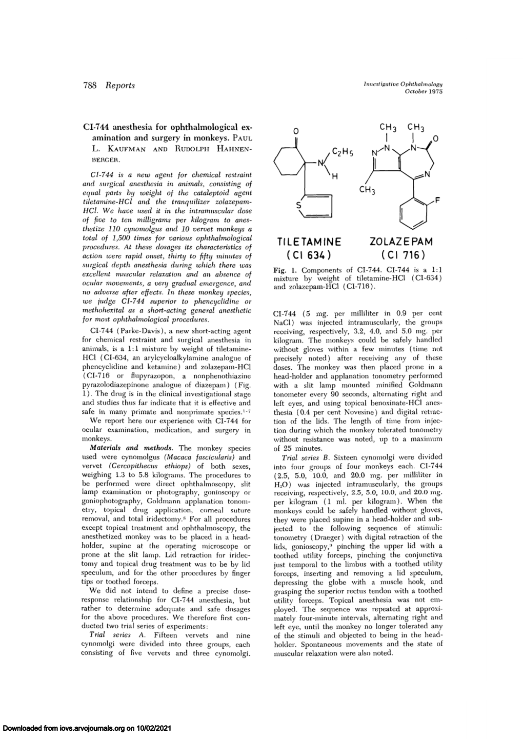 Tiletamine-Hcl and the Tranquilizer Zolazepam- S Hcl