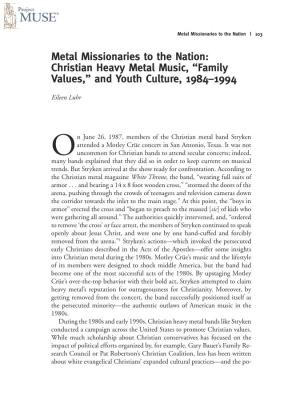 Christian Heavy Metal Music, “Family Values,” and Youth Culture, 1984–1994
