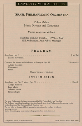 Israel Philharmonic Orchestra Program