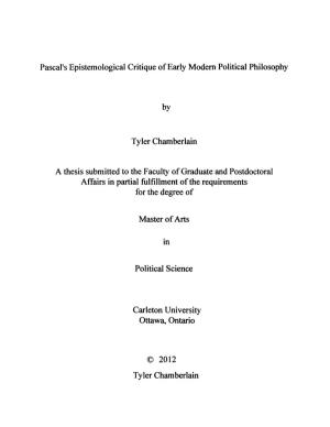 Pascal's Epistemological Critique of Early Modem Political Philosophy