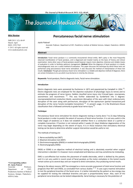 Percutaneous Facial Nerve Stimulation JMR 2015; 1(2): 68-69