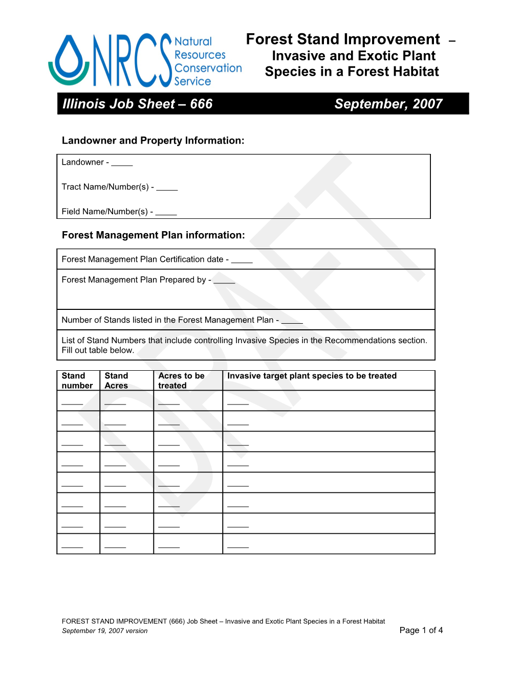 FOREST STAND IMPROVEMENT (666) Job Sheet - Invasive and Exotic Plant Species in a Woodland