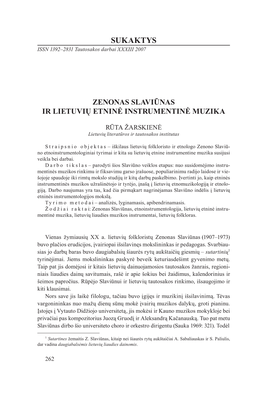 Zenonas Slaviūnas Ir Lietuvių Etninė Instrumentinė Muzika