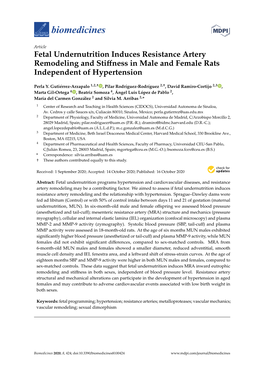 Fetal Undernutrition Induces Resistance Artery Remodeling and Stiﬀness in Male and Female Rats Independent of Hypertension