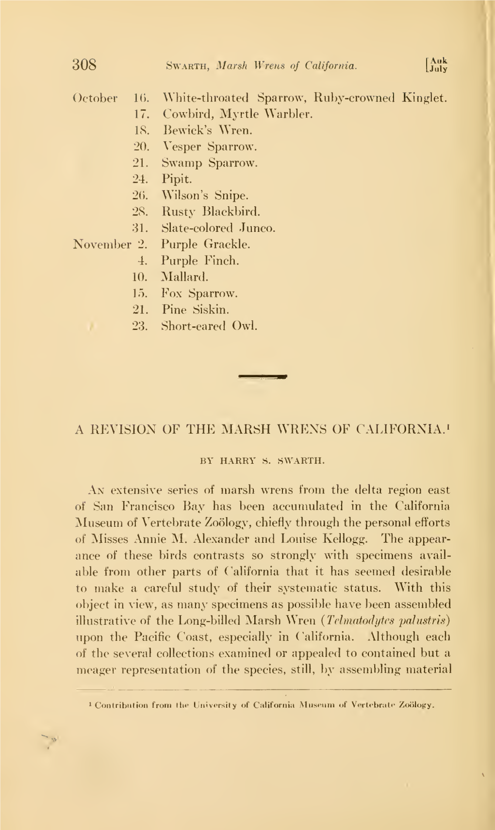 A Revision of the Marsh Wrens of California. 1