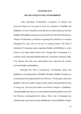 CHAPTER NO 3 SWAMI VIVEKANANDA on BUDDHISM After Discussing Vivekananda's Conception of Religion and Universal Religion We