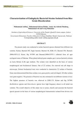 Characterization of Endophytic Bacterial Strains Isolated from Rice Grain Discoloration