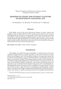 Response of Celery and Celeriac Cultivars to Infection by Cercospora Apii1