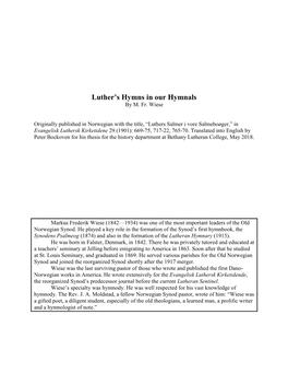 Luther's Hymns in Our Hymnals
