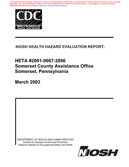 HHE Report No. HETA-2001-0067-2896, Somerset