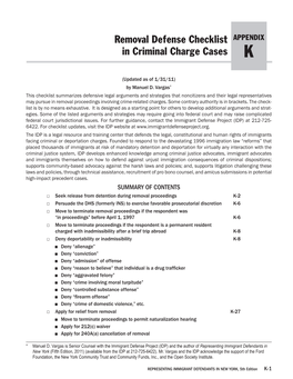 Removal Defense Checklist in Criminal Charge Cases
