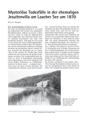 Mysteriöse Todesfälle in Der Ehemaligen Jesuitenvilla Am Laacher See Um 1870
