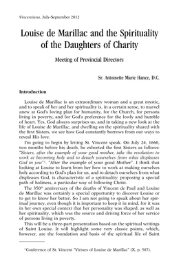 Louise De Marillac and the Spirituality of the Daughters of Charity