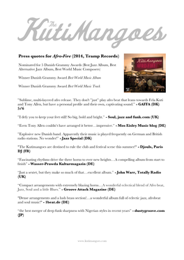 Press Quotes for Afro-Fire (2014, Tramp Records)