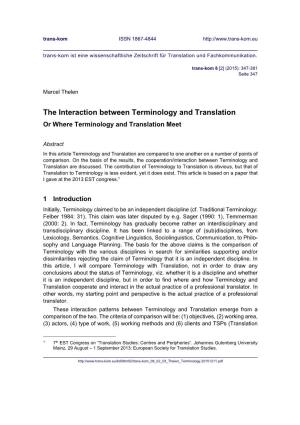The Interaction Between Terminology and Translation Or Where Terminology and Translation Meet
