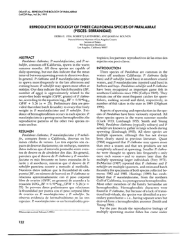 Reproductive Biology of Three California Species of Paralabrax (Pisces: Serranidae)