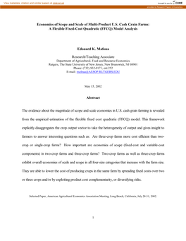 Economies of Scope and Scale of Multi-Product US Cash Grain Farms