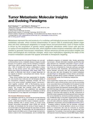 Tumor Metastasis: Molecular Insights and Evolving Paradigms