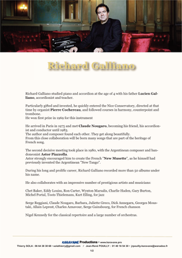 Richard Galliano Studied Piano and Accordion at the Age of 4 with His Father Lucien Gal - Liano , Accordionist and Teacher