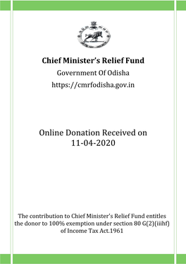 Online Donation Re Donation Received on 11-04-2020 On