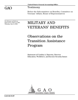 GAO-02-914T Military and Veterans' Benefits: Observations on The