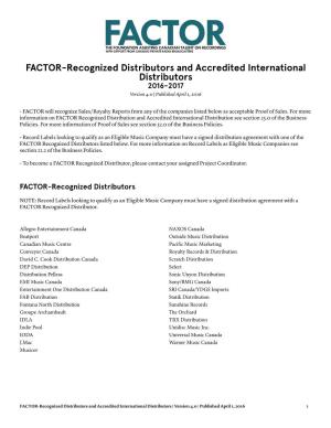 FACTOR-Recognized Distributors and Accredited International Distributors 2016-2017 Version 4.0 | Published April 1, 2016