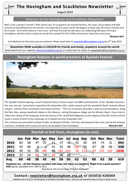 The Hovingham and Scackleton Newsletter August 2014